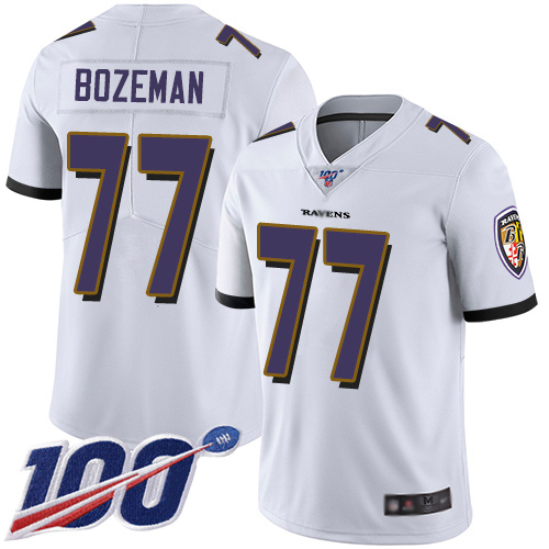 Baltimore Ravens Limited White Men Bradley Bozeman Road Jersey NFL Football #77 100th Season Vapor Untouchable->baltimore ravens->NFL Jersey